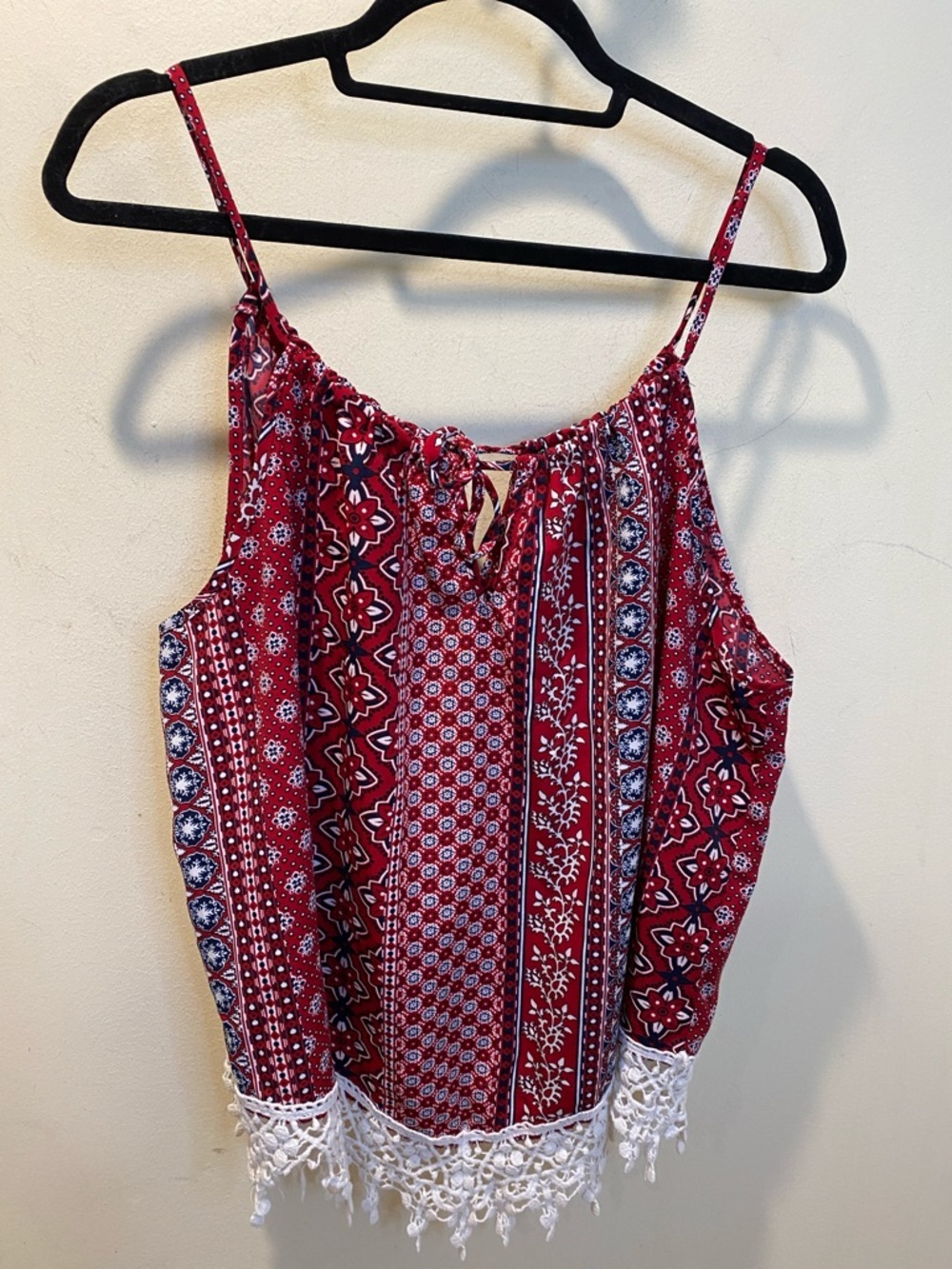 No Boundaries Red Printed Crochet-Hem Cami Top Sz XL